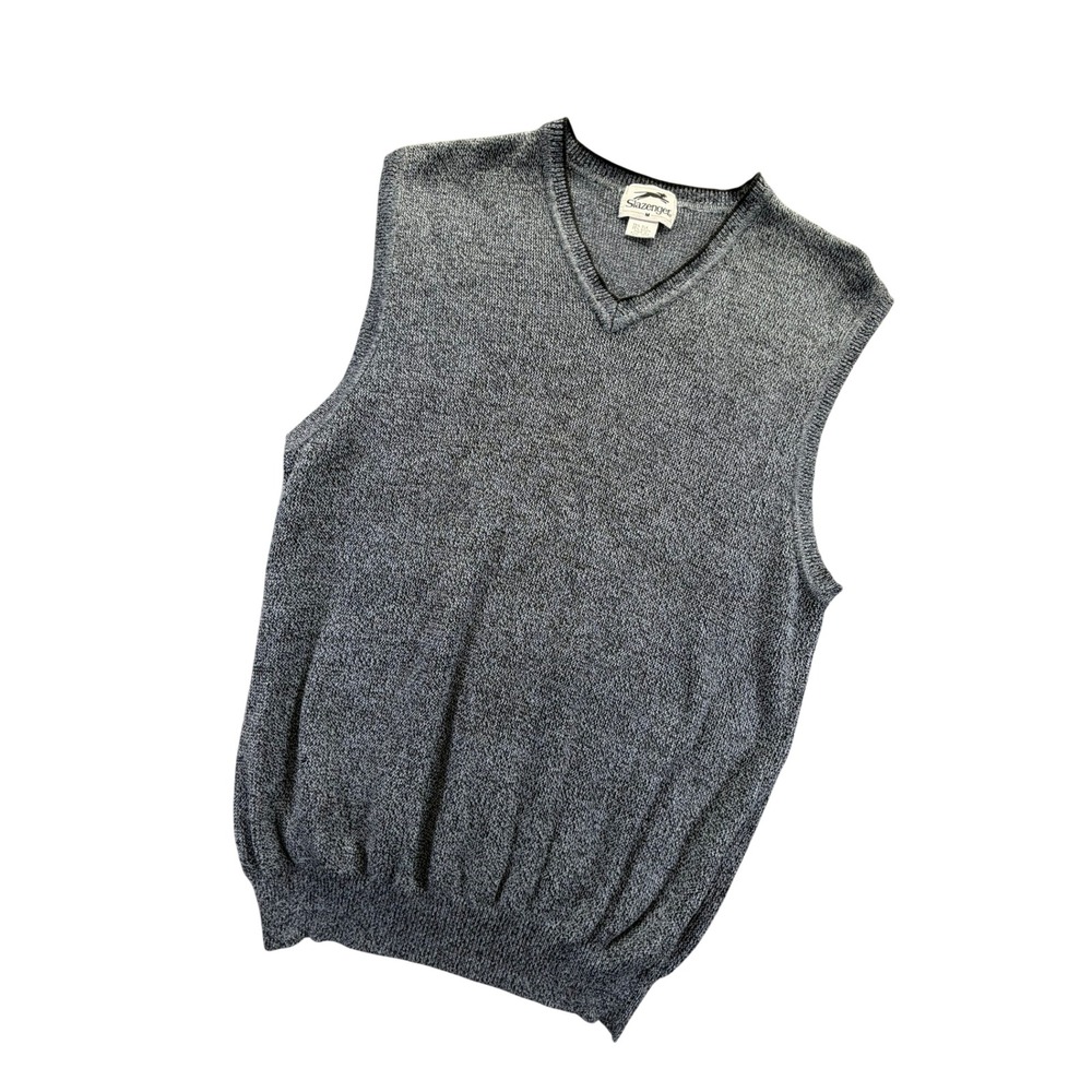 Slazenger Mens Silk Blend V-Neck Sweater Vest Grey Marled Knit Size M RN107074